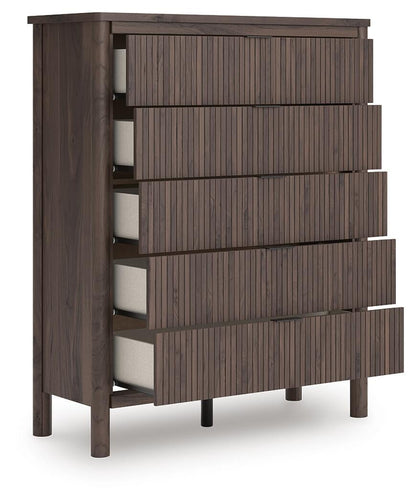 Cadmori Full Upholstered Panel Bed, Dresser and Mirror