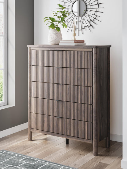 Cadmori Full Upholstered Panel Bed, Dresser and Mirror