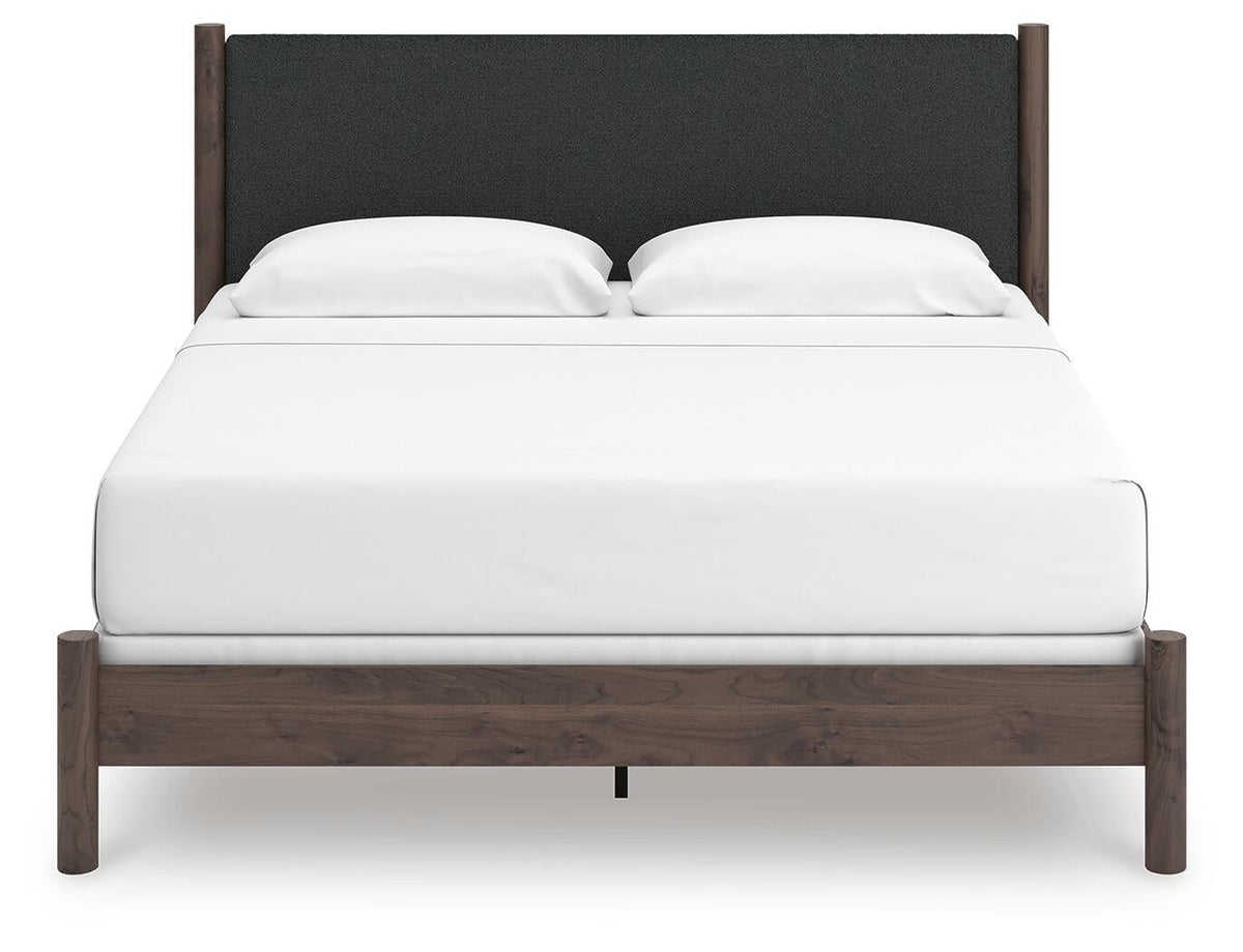Cadmori King Upholstered Panel Bed, Dresser and Mirror
