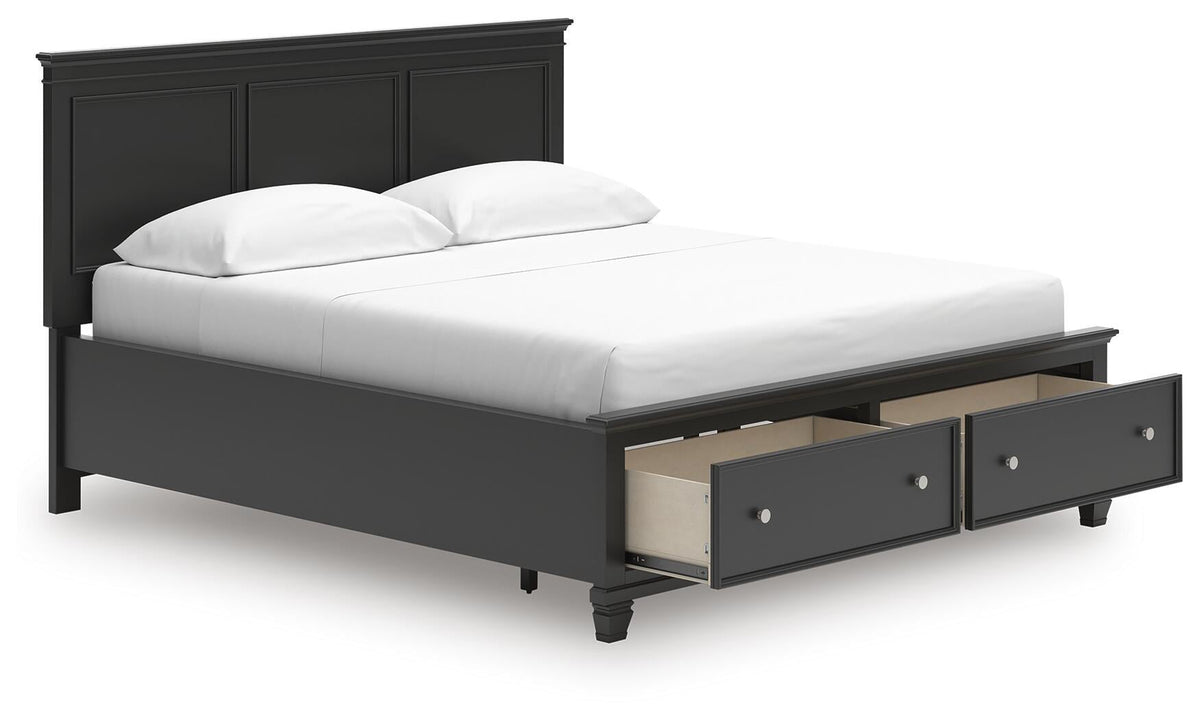 Lanolee California King Panel Storage Bed, Dresser, Mirror and Nightstand