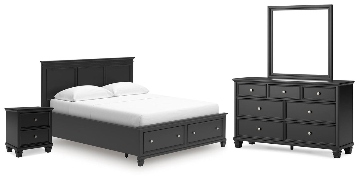 Lanolee California King Panel Storage Bed, Dresser, Mirror and Nightstand