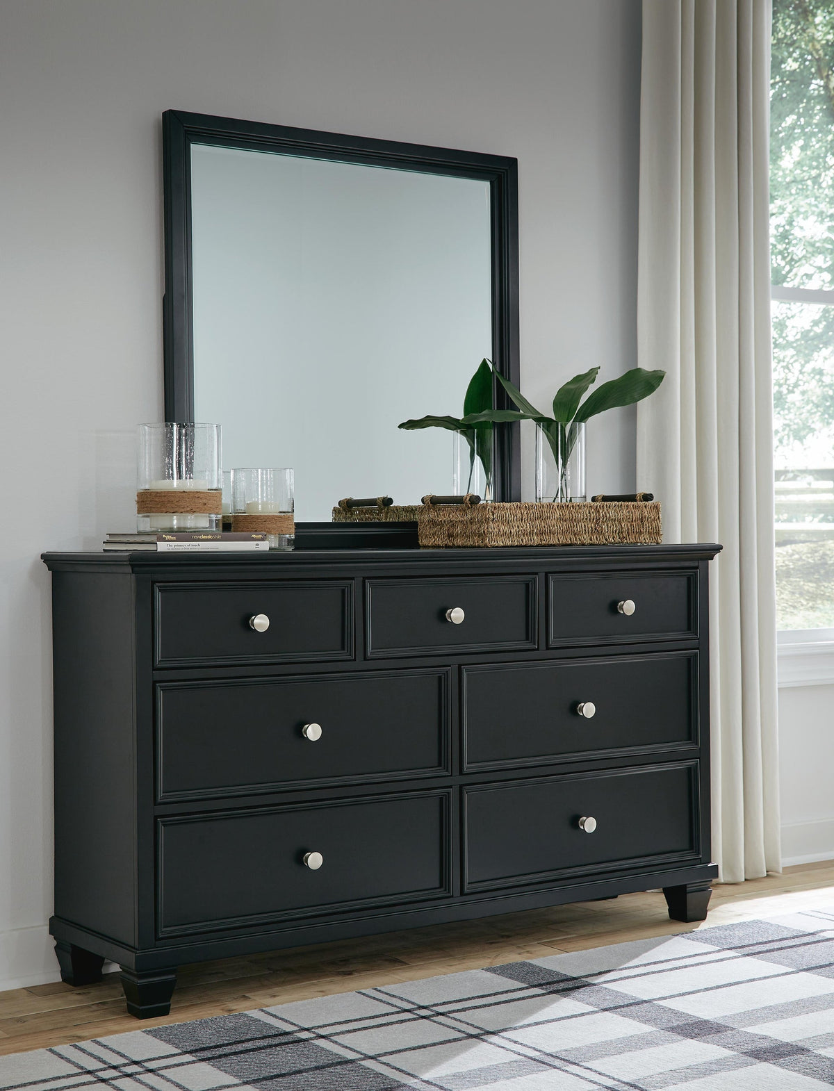 Lanolee California King Panel Storage Bed, Dresser, Mirror and Nightstand