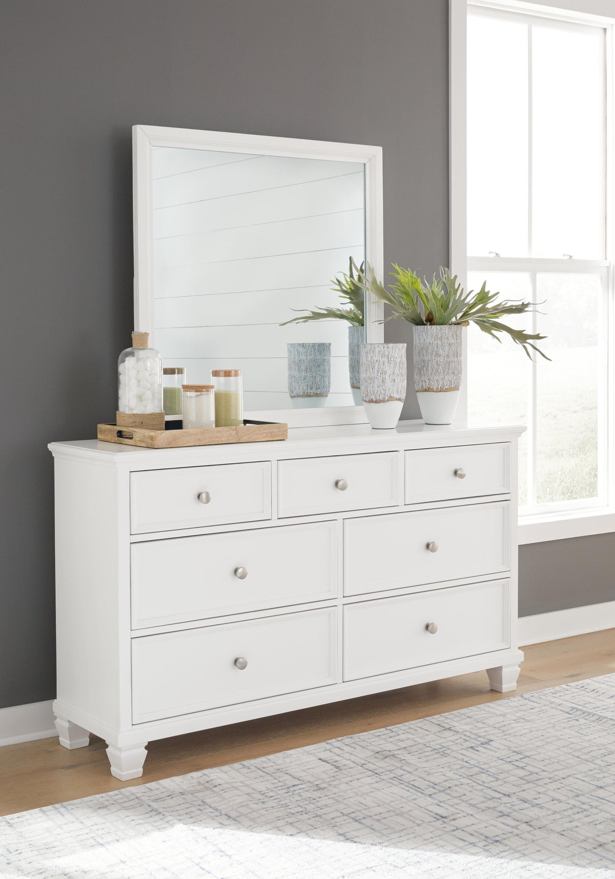 Fortman Queen Panel Storage Bed with Mirrored Dresser