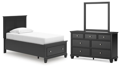 Lanolee Twin Panel Storage Bed, Dresser and Mirror