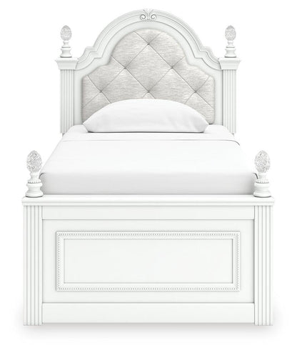 Maylilly Twin Upholstered Panel Bed, Dresser, Mirror and Nightstand
