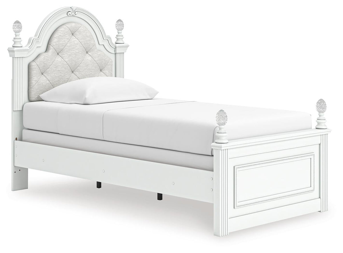 Maylilly Twin Upholstered Panel Bed, Dresser, Mirror and Nightstand