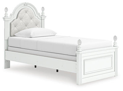 Maylilly Twin Upholstered Panel Bed, Dresser, Mirror and Nightstand