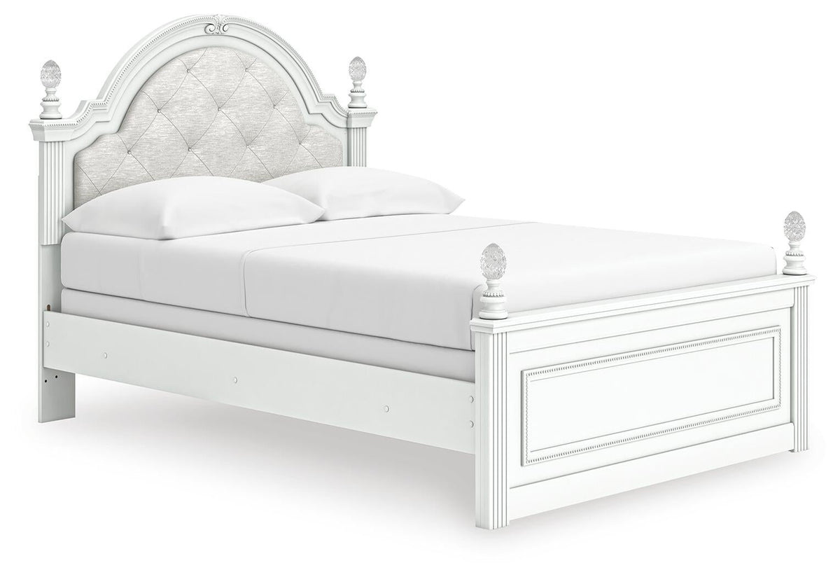 Maylilly Full Upholstered Panel Bed, Dresser and Mirror