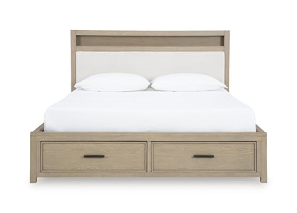 Calmoro Queen Bookcase Bed with Mirrored Dresser