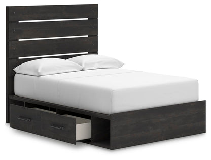 Delmorta Full Panel Bed with Storage, Dresser and Mirror